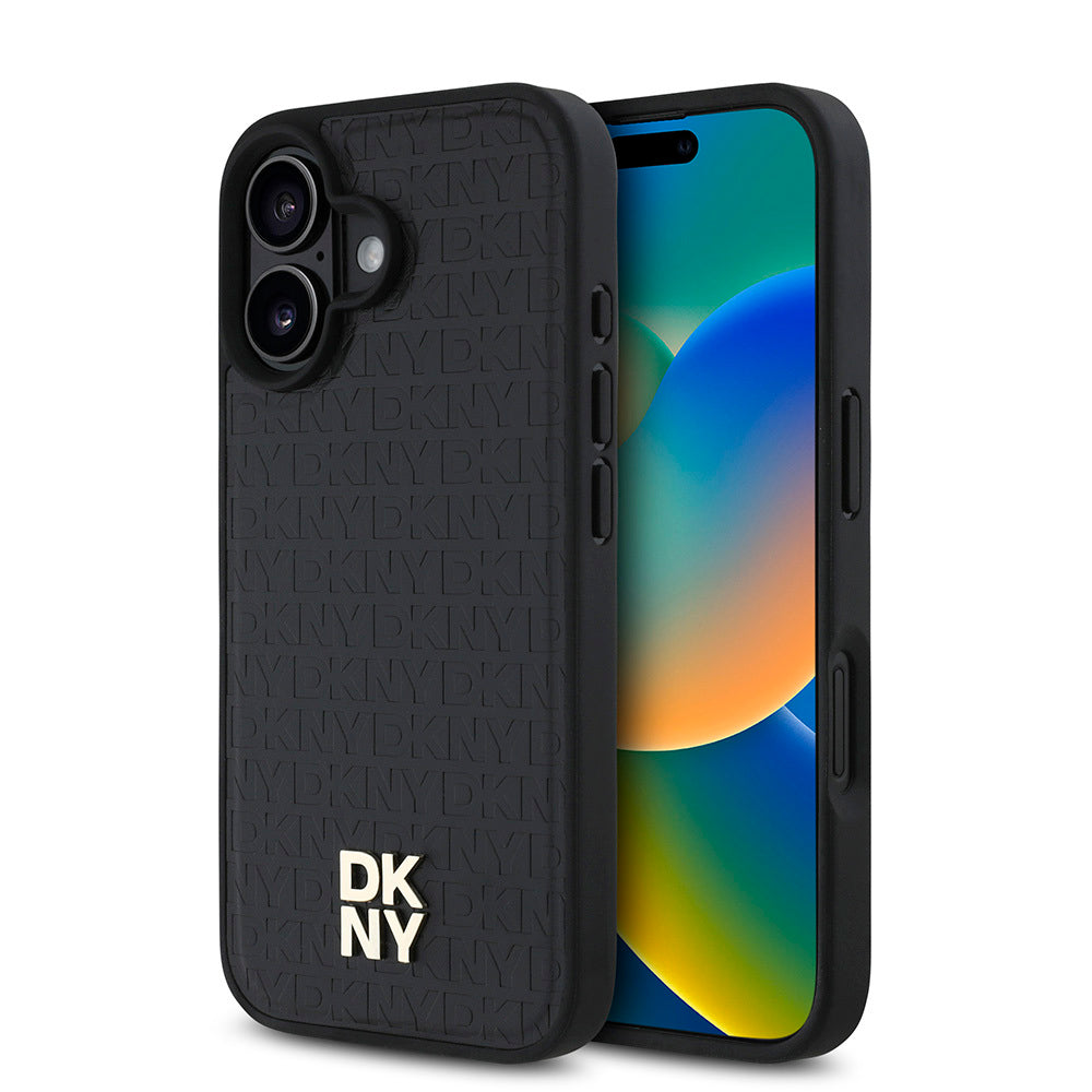 DKNY iPhone 16 Orjinal Lisanslı M-safe Şarj Özellikli 3D Yazılı Repeat Pattern Kılıf
