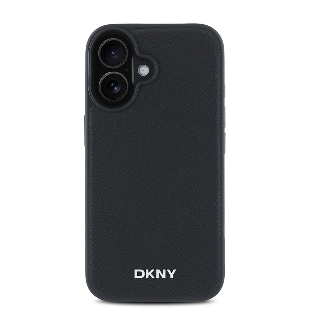 DKNY iPhone 16 Orjinal Lisanslı M-safe Şarj Özellikli Metal Logolu PU Deri Grained Kılıf