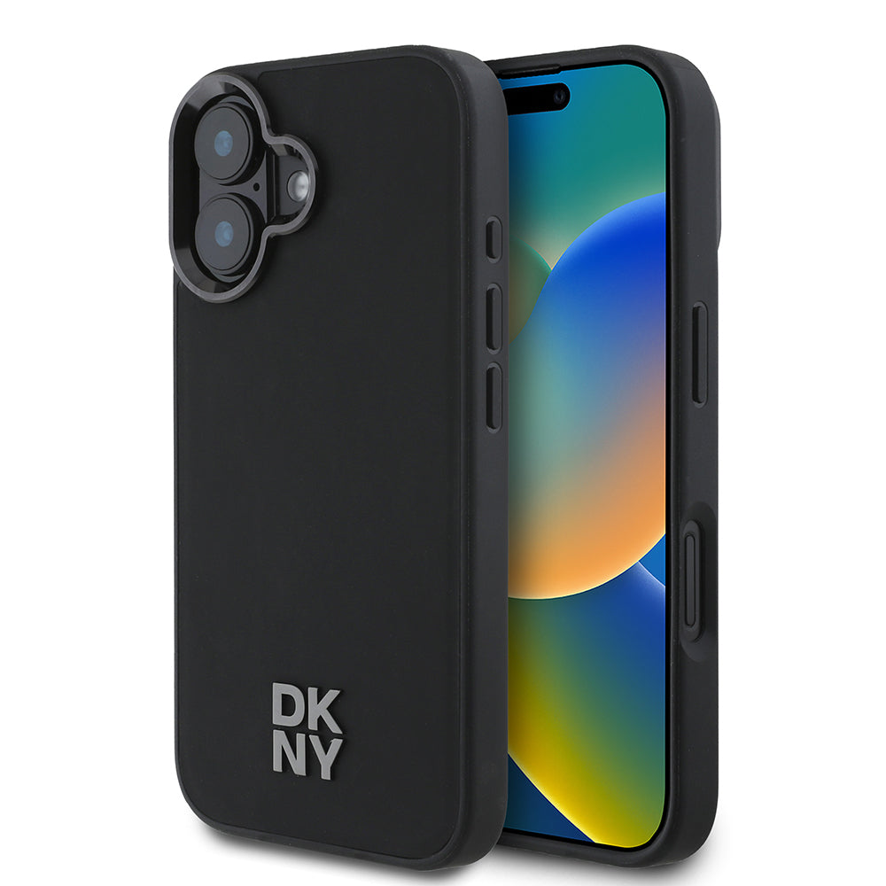 DKNY iPhone 16 Orjinal Lisanslı M-safe Şarj Özellikli Metal Logolu PU Deri Plain Kılıf