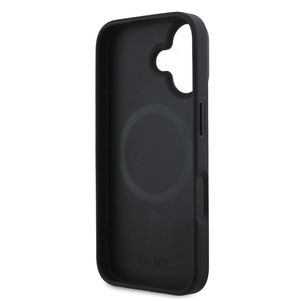 DKNY iPhone 16 Orjinal Lisanslı M-safe Şarj Özellikli Metal Logolu PU Deri Plain Kılıf