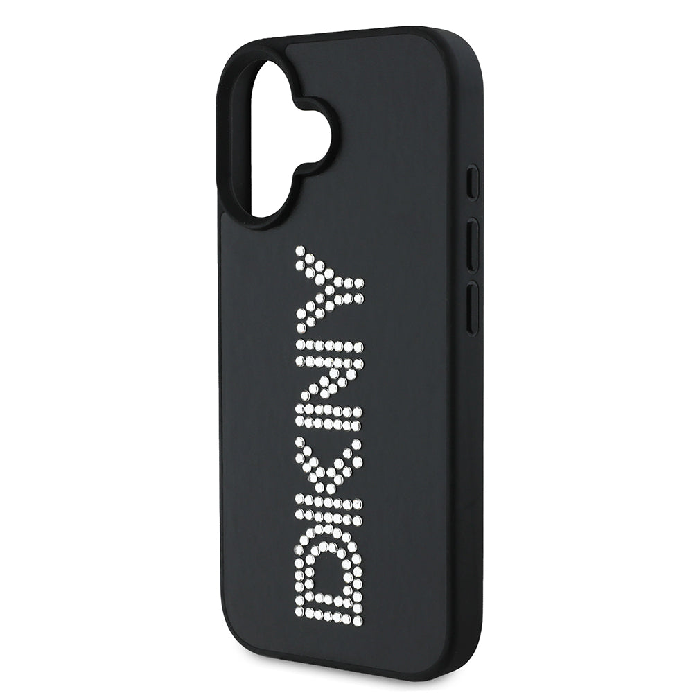 DKNY iPhone 16 Orjinal Lisanslı Taşlı DKNY Yazılı Metalik Rhinestones PU Deri Kılıf