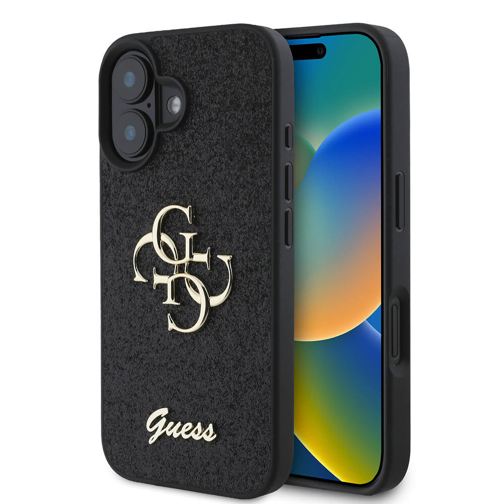 Guess iPhone 16 Kılıf Lisanslı 4G Büyük Metal Logolu Glitter Telefon Kılıfı