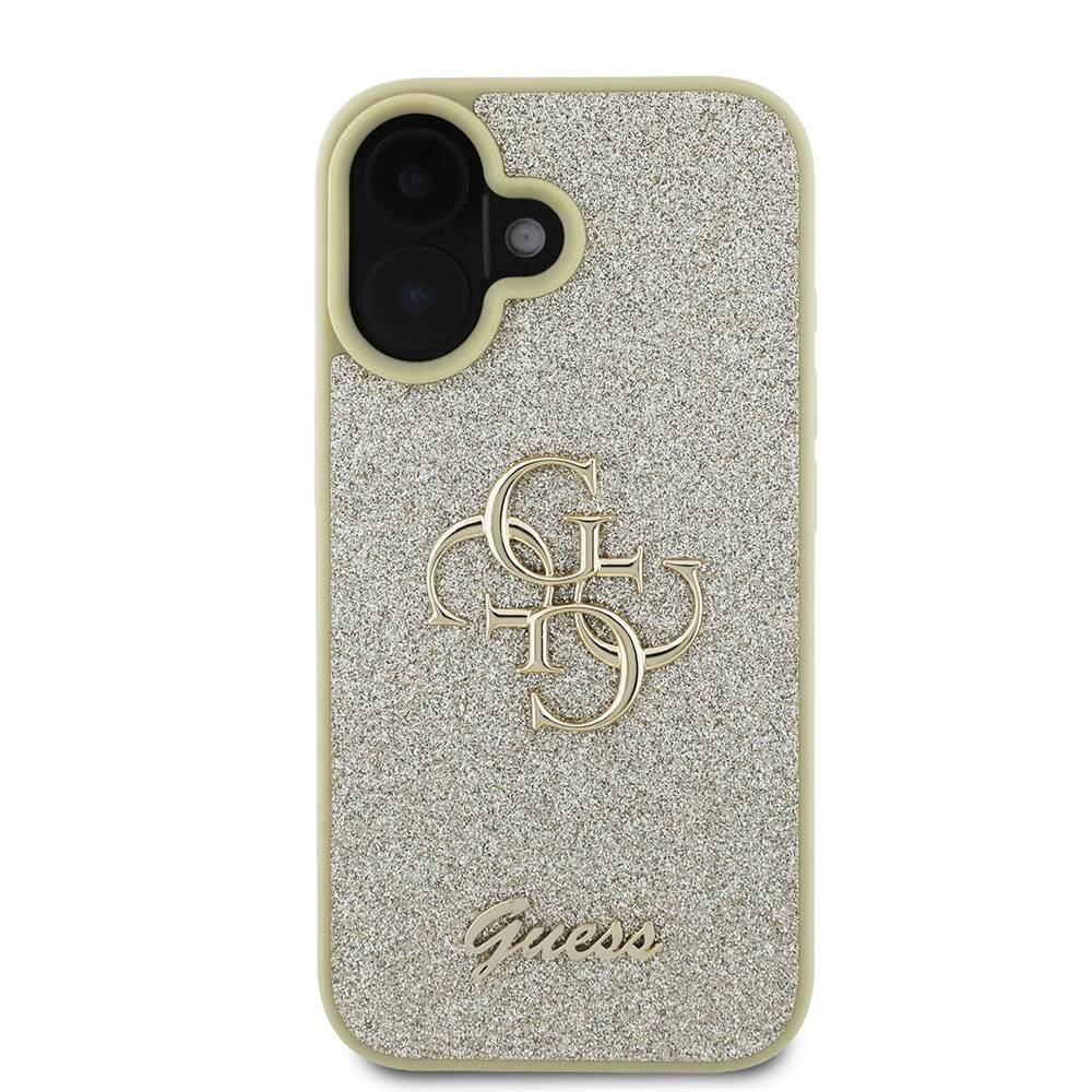 Guess iPhone 16 Kılıf Lisanslı 4G Büyük Metal Logolu Glitter Telefon Kılıfı