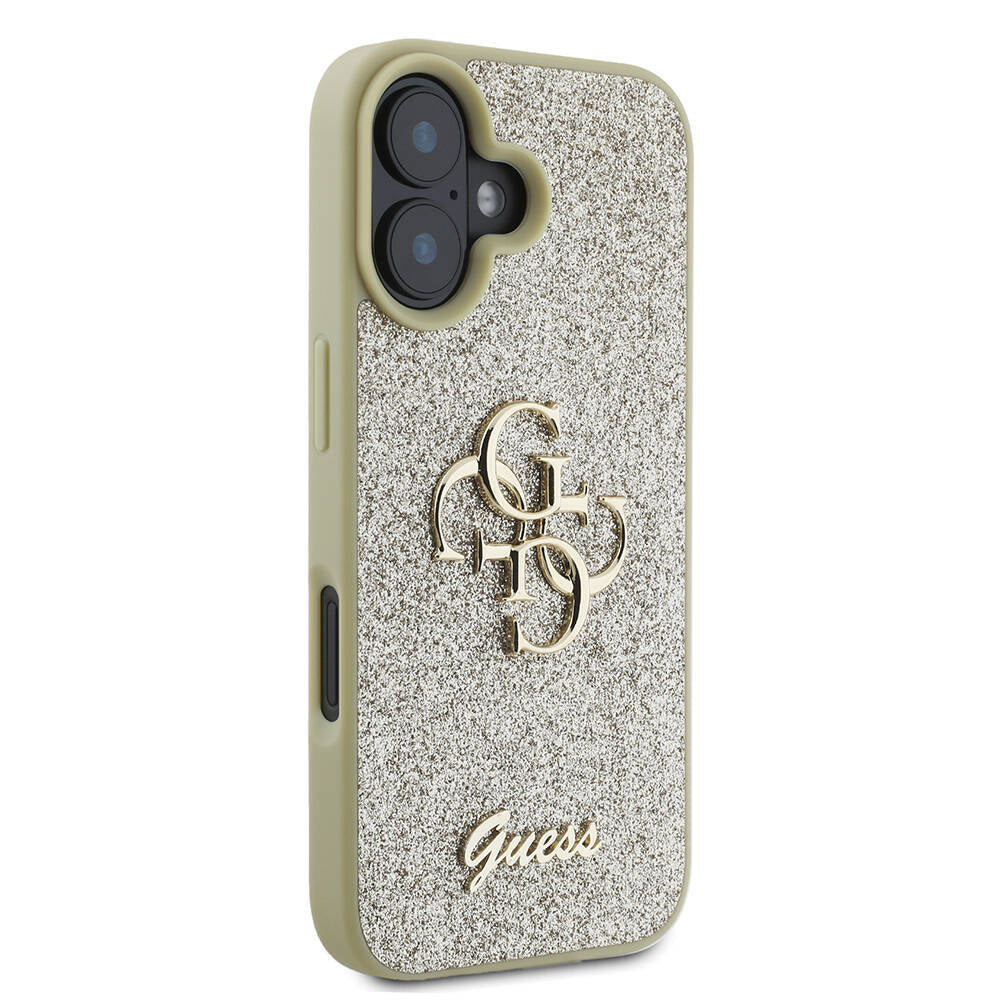 Guess iPhone 16 Kılıf Lisanslı 4G Büyük Metal Logolu Glitter Telefon Kılıfı