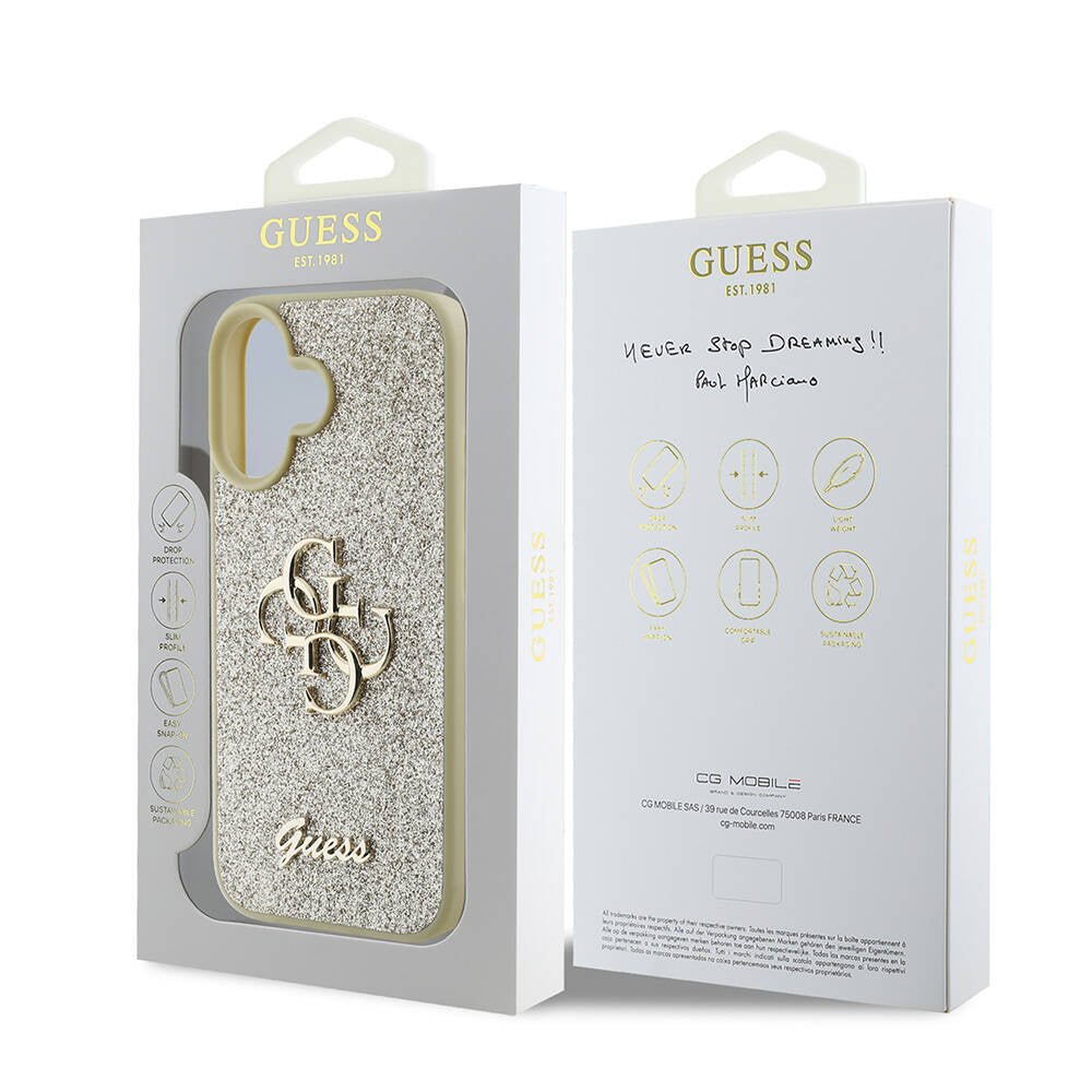 Guess iPhone 16 Kılıf Lisanslı 4G Büyük Metal Logolu Glitter Telefon Kılıfı