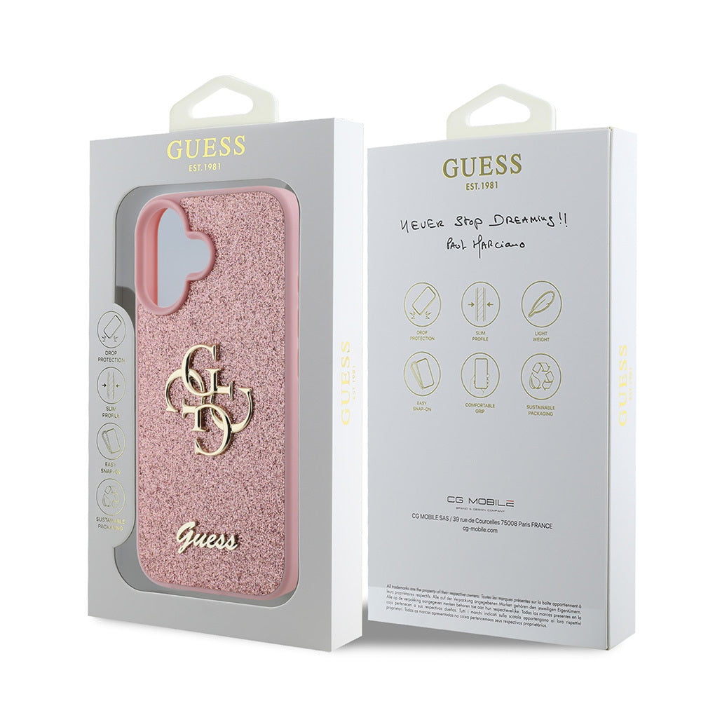 Guess iPhone 16 Kılıf Lisanslı 4G Büyük Metal Logolu Glitter Telefon Kılıfı