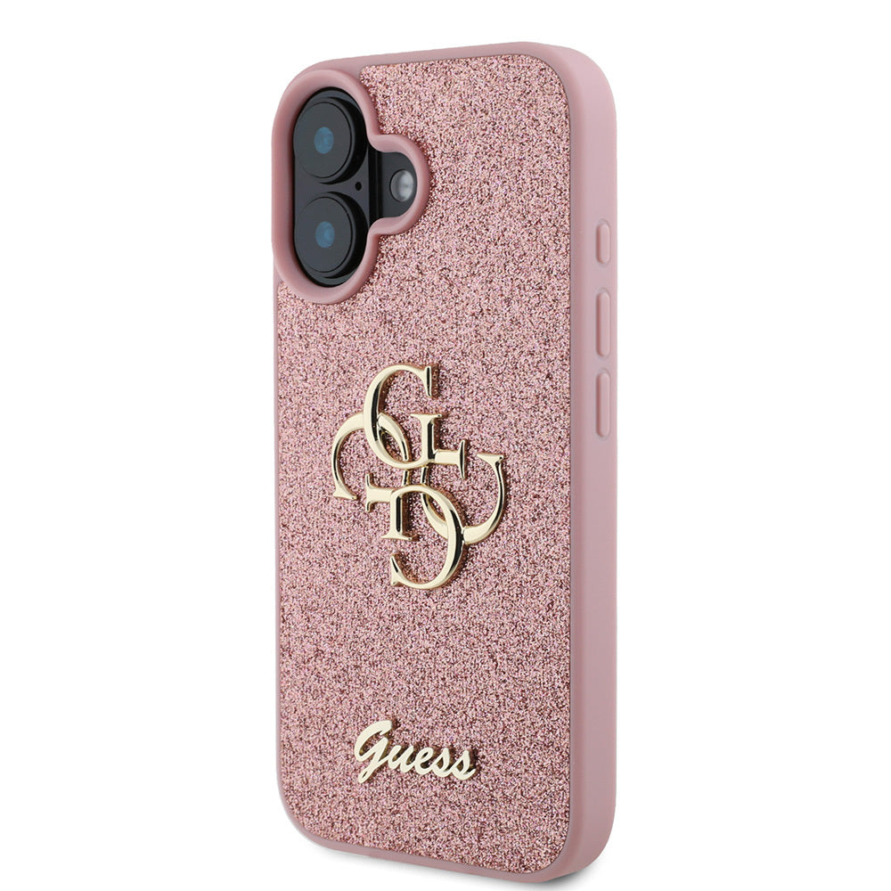 Guess iPhone 16 Kılıf Lisanslı 4G Büyük Metal Logolu Glitter Telefon Kılıfı