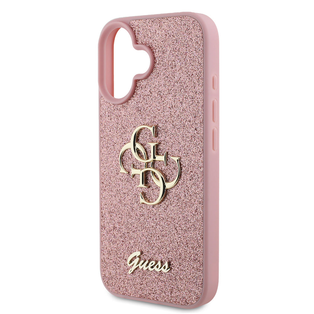 Guess iPhone 16 Kılıf Lisanslı 4G Büyük Metal Logolu Glitter Telefon Kılıfı