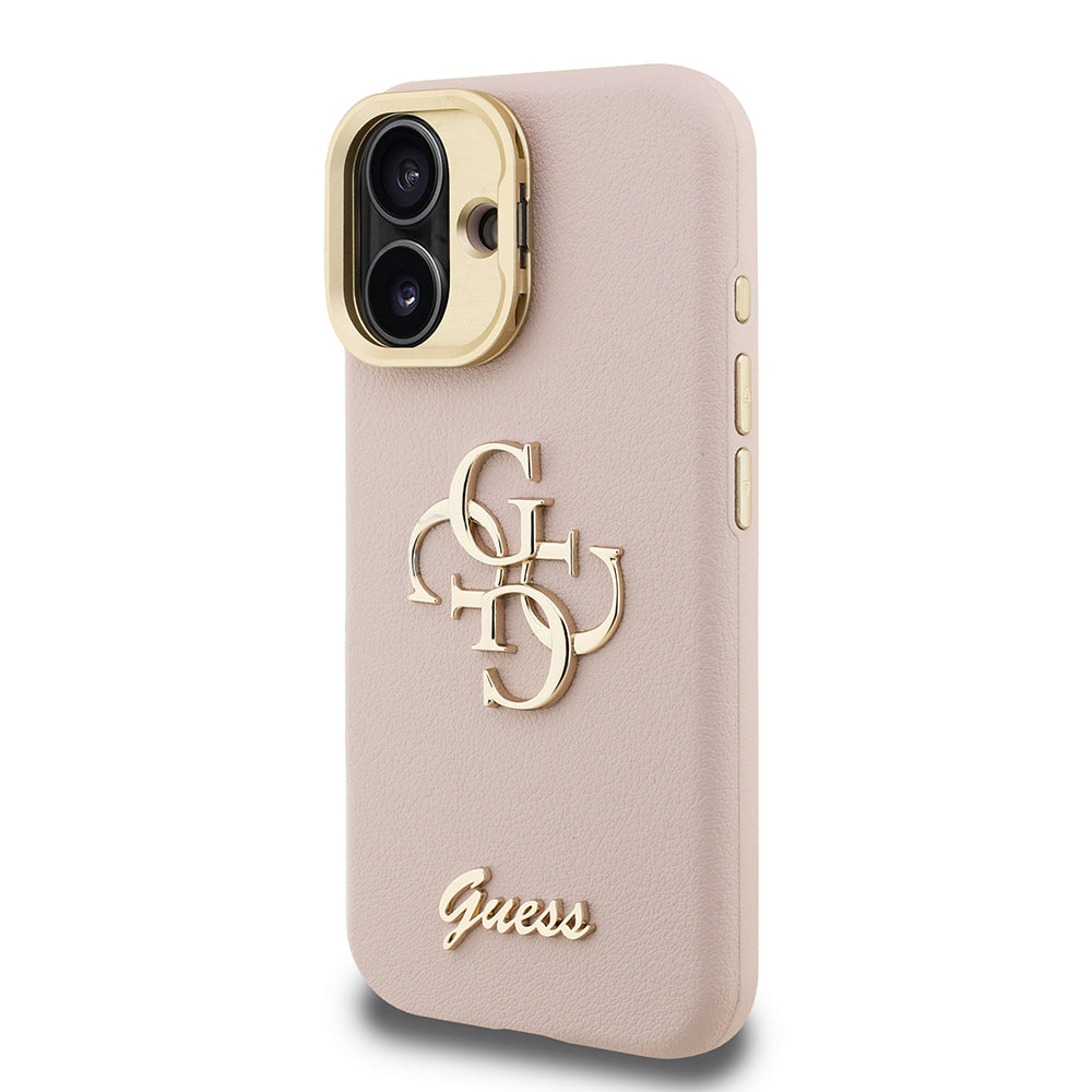 Guess iPhone 16 Orjinal Lisanslı Grained Yazı Logolu Kamera Standlı Kılıf