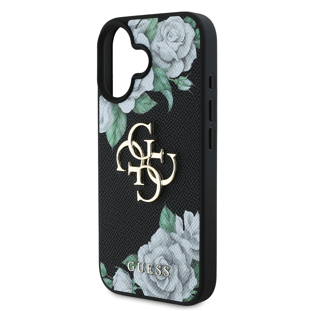 iPhone 16 Kılıf Guess Orjinal Lisanslı Gül Baskılı Büyük Metal Logo Dizaynlı Kılıf