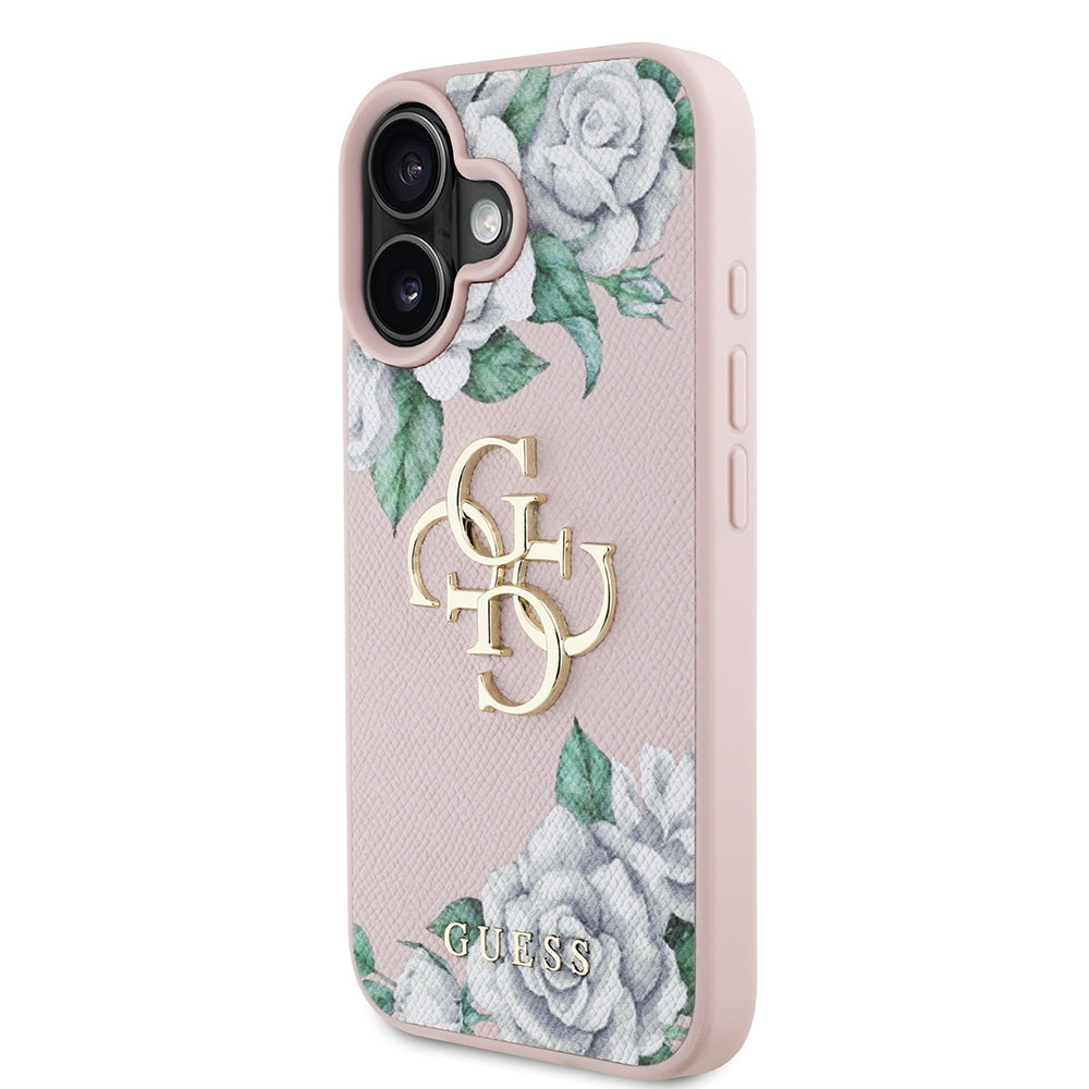 iPhone 16 Kılıf Guess Orjinal Lisanslı Gül Baskılı Büyük Metal Logo Dizaynlı Kılıf