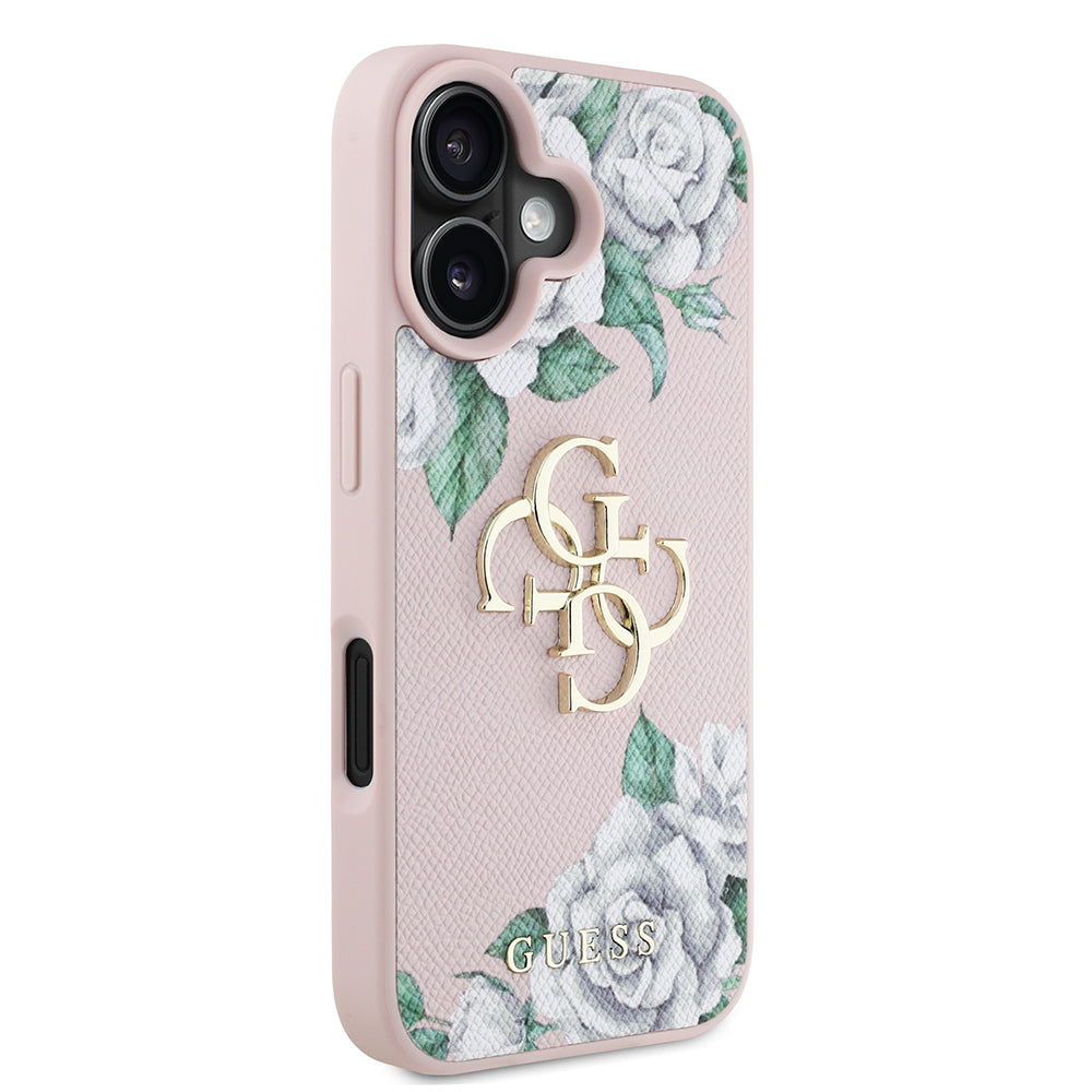 iPhone 16 Kılıf Guess Orjinal Lisanslı Gül Baskılı Büyük Metal Logo Dizaynlı Kılıf
