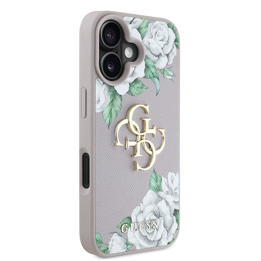 iPhone 16 Kılıf Guess Orjinal Lisanslı Gül Baskılı Büyük Metal Logo Dizaynlı Kılıf