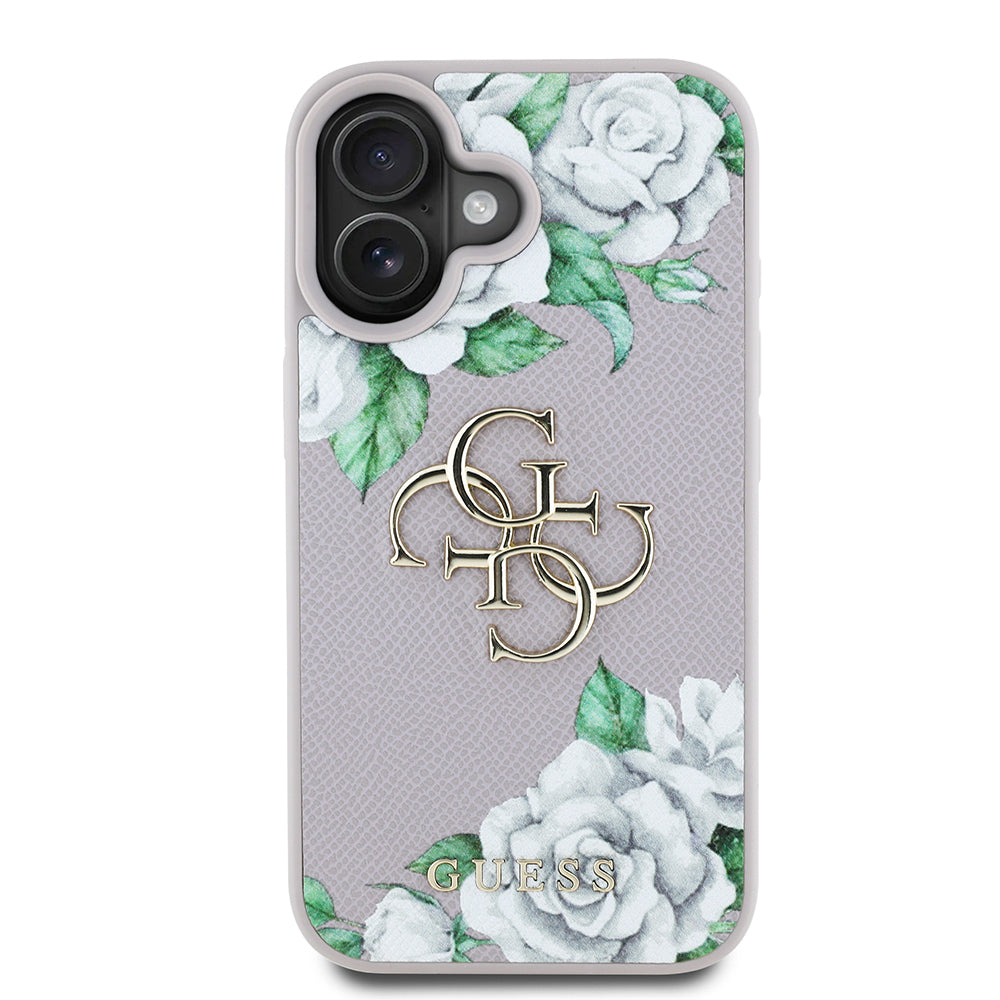 iPhone 16 Kılıf Guess Orjinal Lisanslı Gül Baskılı Büyük Metal Logo Dizaynlı Kılıf