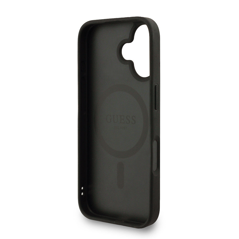 Guess iPhone 16 Orjinal Lisanslı Magsafe PU Deri Bilek Askı İpli Yazı Logolu Telefon Kılıfı