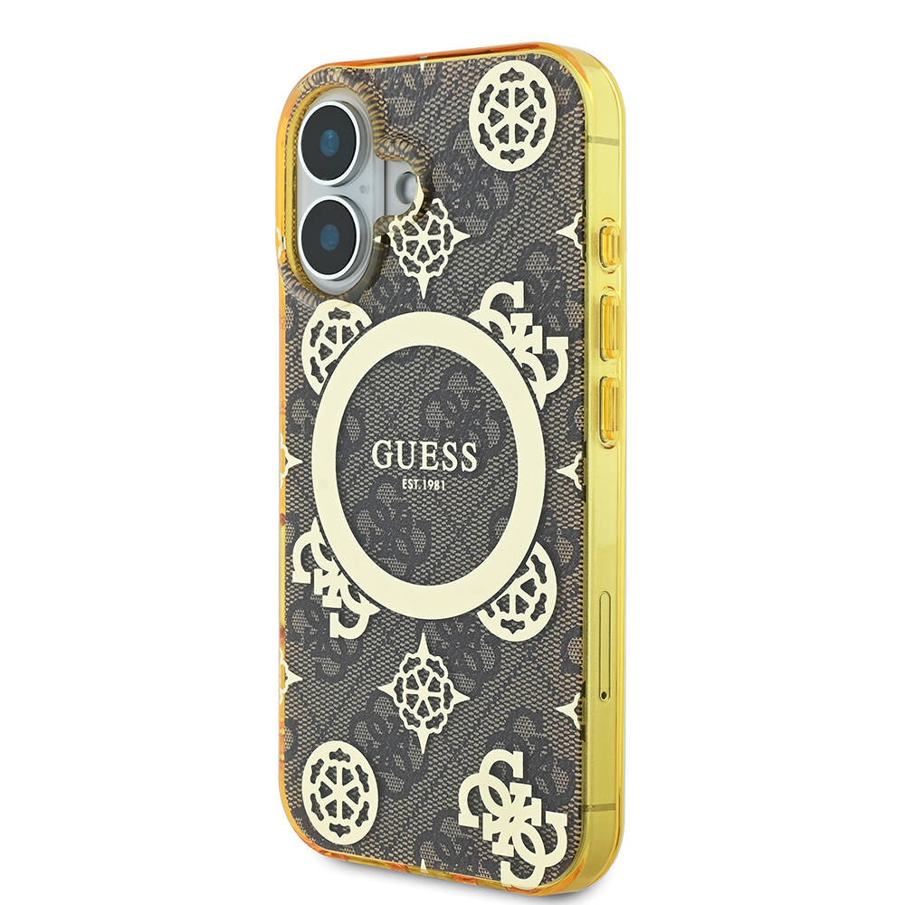 Guess iPhone 16 Kılıf Lisanslı Magsafe Şarj Özellikli 4G Desenli IML Yazı Logolu Peony Telefon Kılıfı