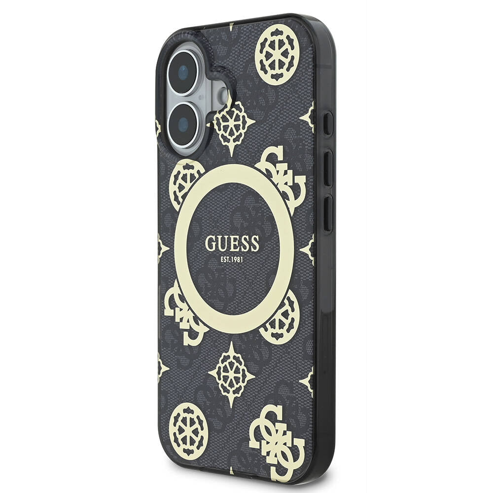 Guess iPhone 16 Kılıf Lisanslı Magsafe Şarj Özellikli 4G Desenli IML Yazı Logolu Peony Telefon Kılıfı