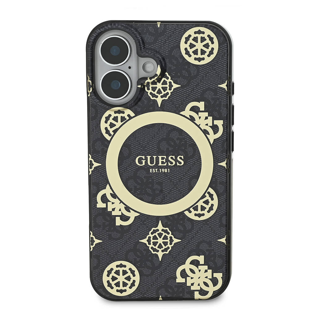 Guess iPhone 16 Kılıf Lisanslı Magsafe Şarj Özellikli 4G Desenli IML Yazı Logolu Peony Telefon Kılıfı