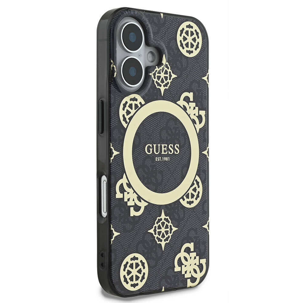 Guess iPhone 16 Kılıf Lisanslı Magsafe Şarj Özellikli 4G Desenli IML Yazı Logolu Peony Telefon Kılıfı