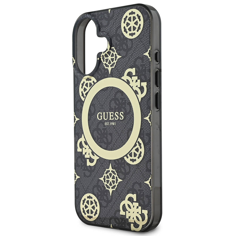 Guess iPhone 16 Kılıf Lisanslı Magsafe Şarj Özellikli 4G Desenli IML Yazı Logolu Peony Telefon Kılıfı