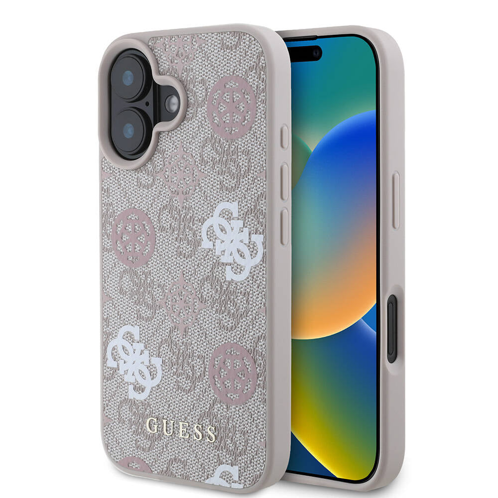 Guess iPhone 16 Orjinal Lisanslı Magsafe Şarj Özellikli 4G Desenli Yazı Logolu Peony Telefon Kılıfı