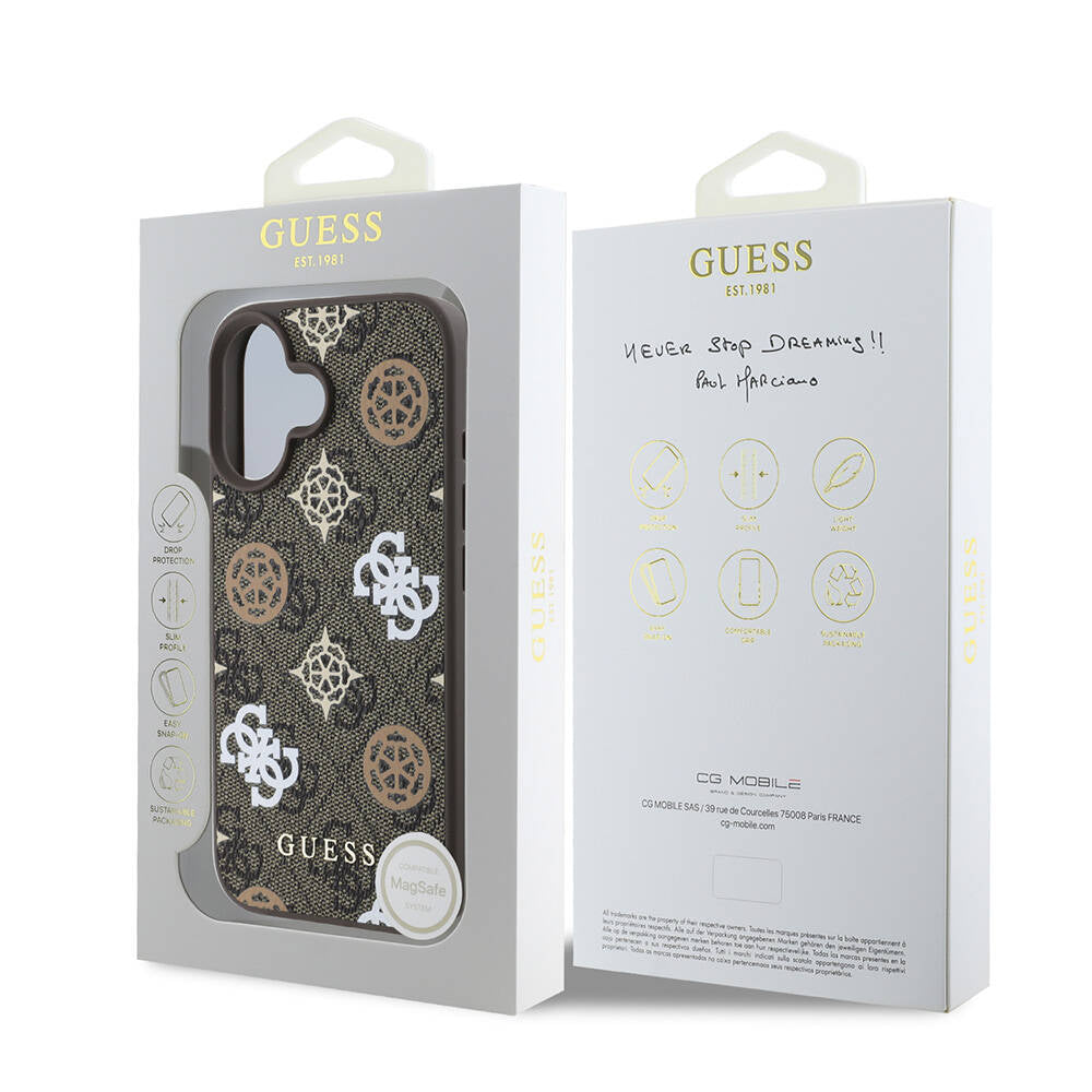 Guess iPhone 16 Orjinal Lisanslı Magsafe Şarj Özellikli 4G Desenli Yazı Logolu Peony Telefon Kılıfı