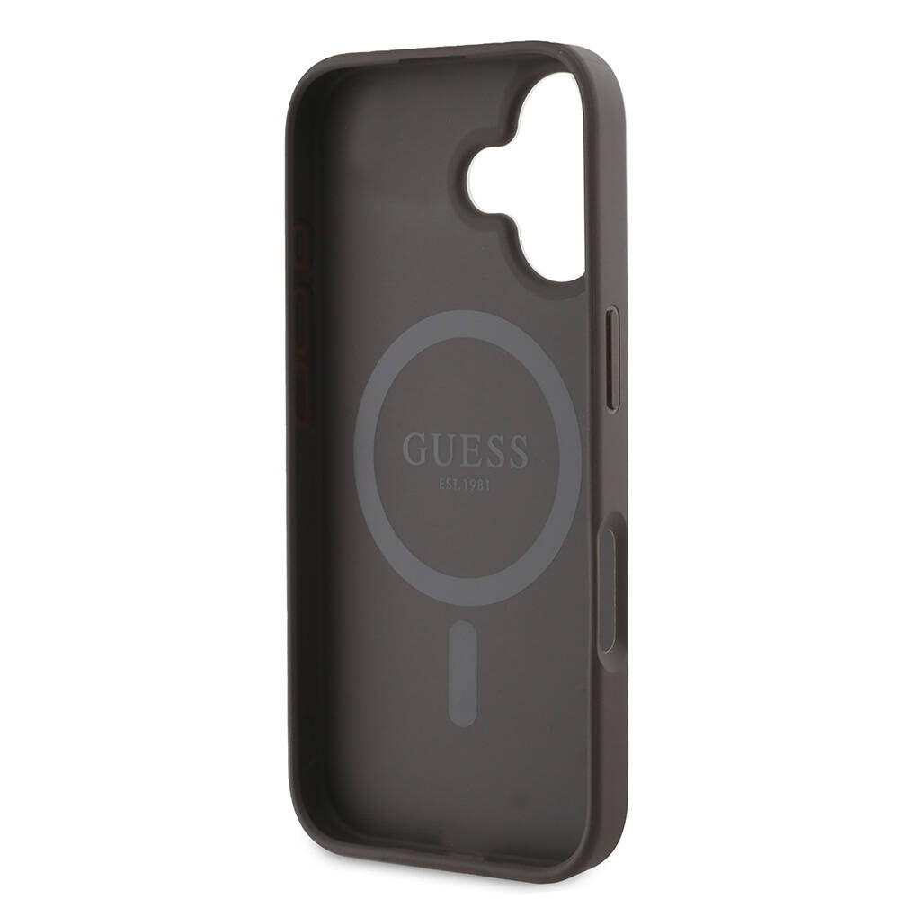 Guess iPhone 16 Kılıf Lisanslı Magsafe Şarj Özellikli 4G Desenli Yazı Logolu Telefon Kılıfı