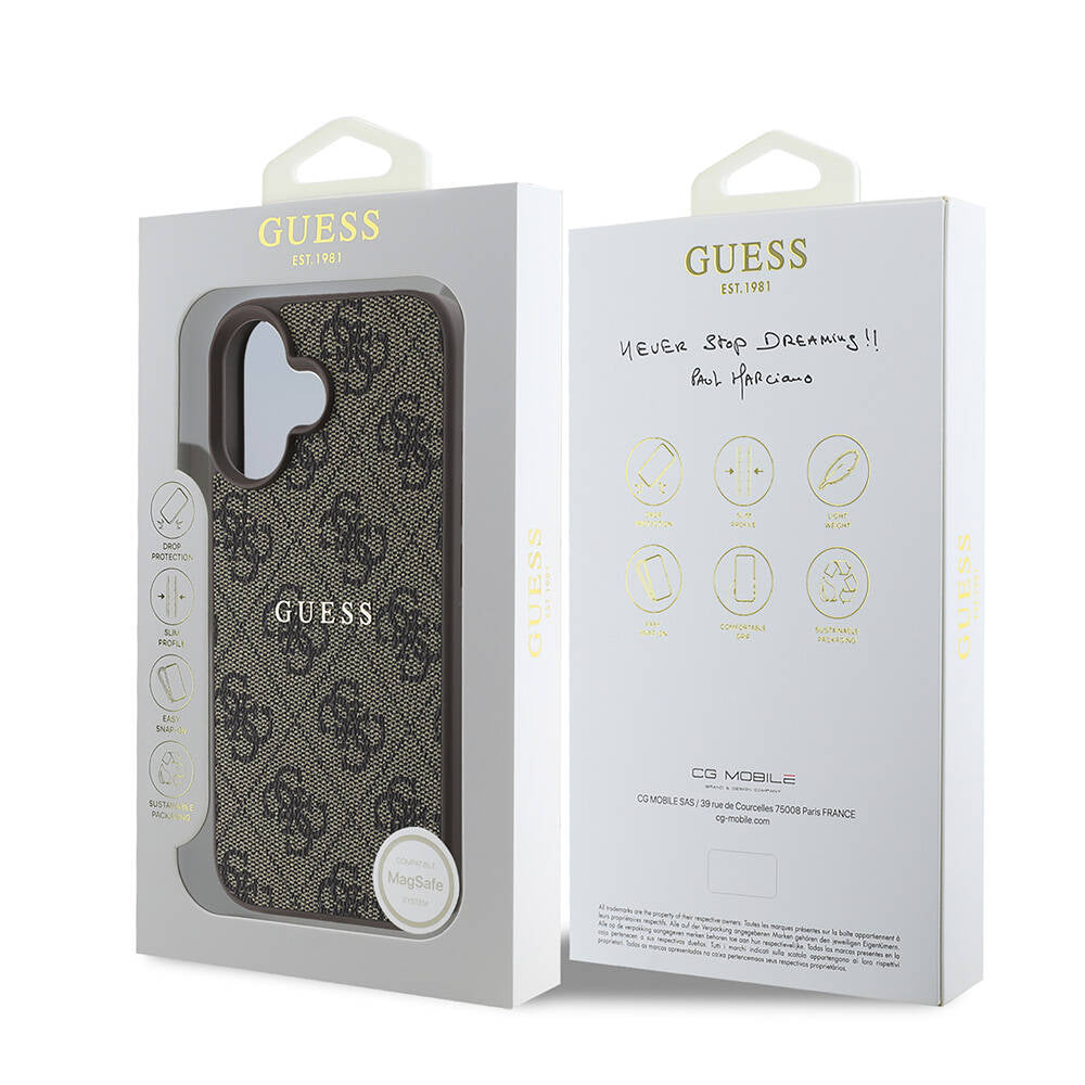 Guess iPhone 16 Kılıf Lisanslı Magsafe Şarj Özellikli 4G Desenli Yazı Logolu Telefon Kılıfı