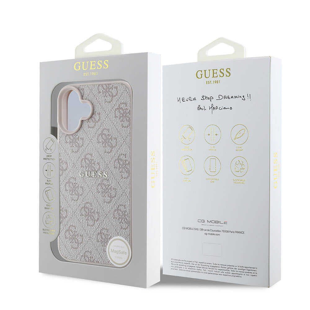 Guess iPhone 16 Kılıf Lisanslı Magsafe Şarj Özellikli 4G Desenli Yazı Logolu Telefon Kılıfı