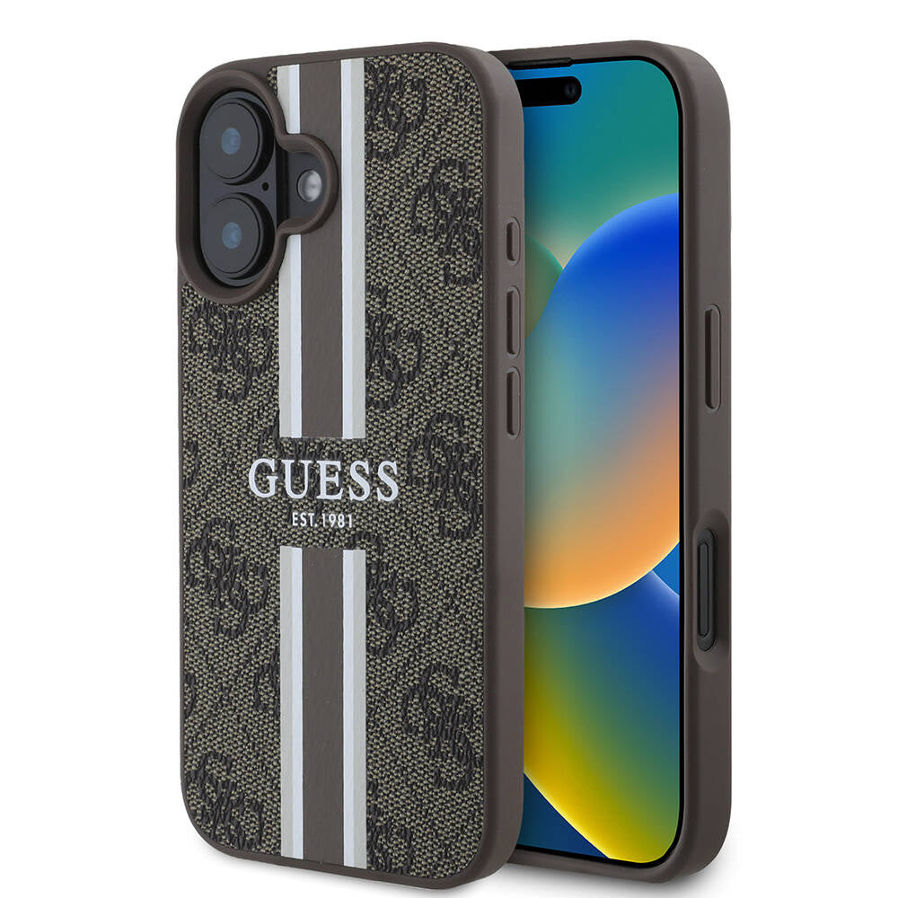 Guess iPhone 16 Orjinal Lisanslı Magsafe Şarj Özellikli 4G Şerit Tasarımlı Printed Telefon Kılıfı