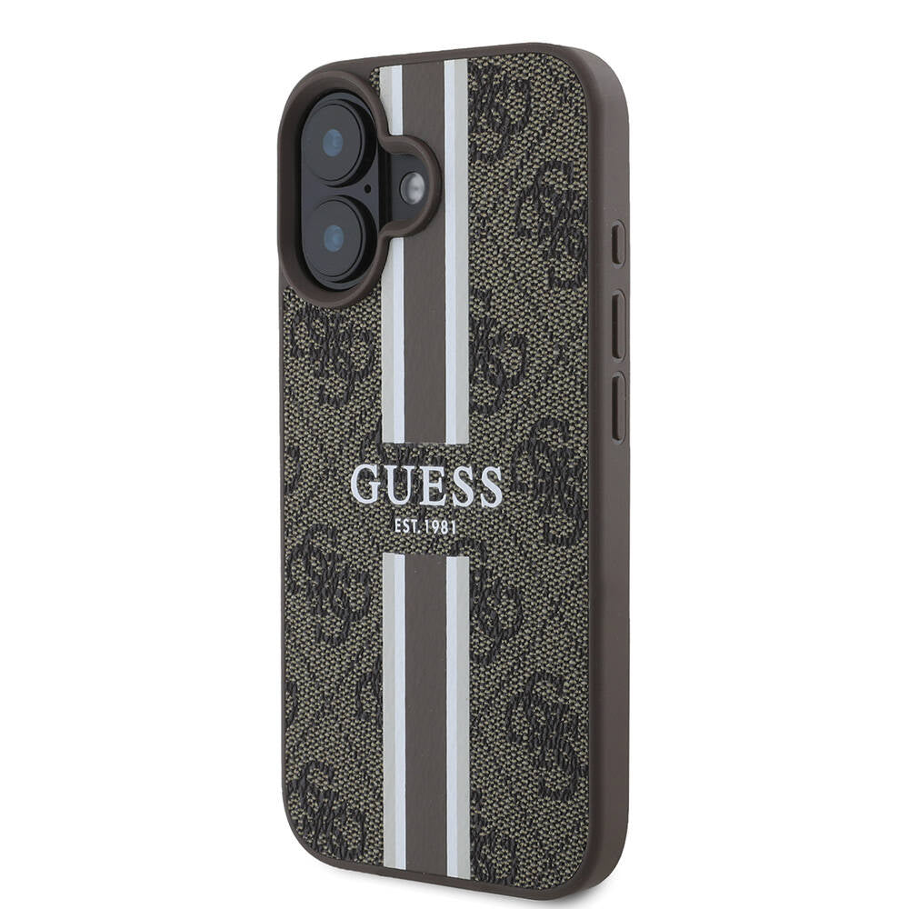 Guess iPhone 16 Orjinal Lisanslı Magsafe Şarj Özellikli 4G Şerit Tasarımlı Printed Telefon Kılıfı