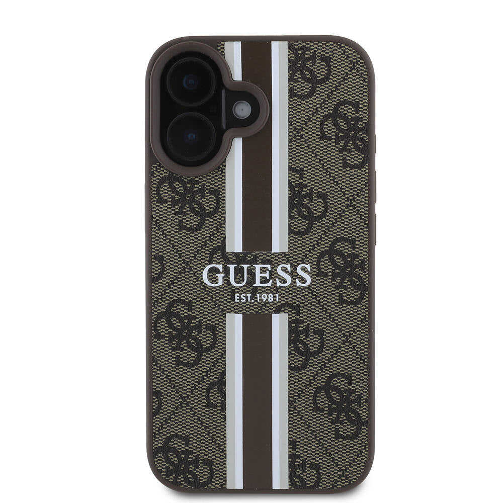 Guess iPhone 16 Orjinal Lisanslı Magsafe Şarj Özellikli 4G Şerit Tasarımlı Printed Telefon Kılıfı