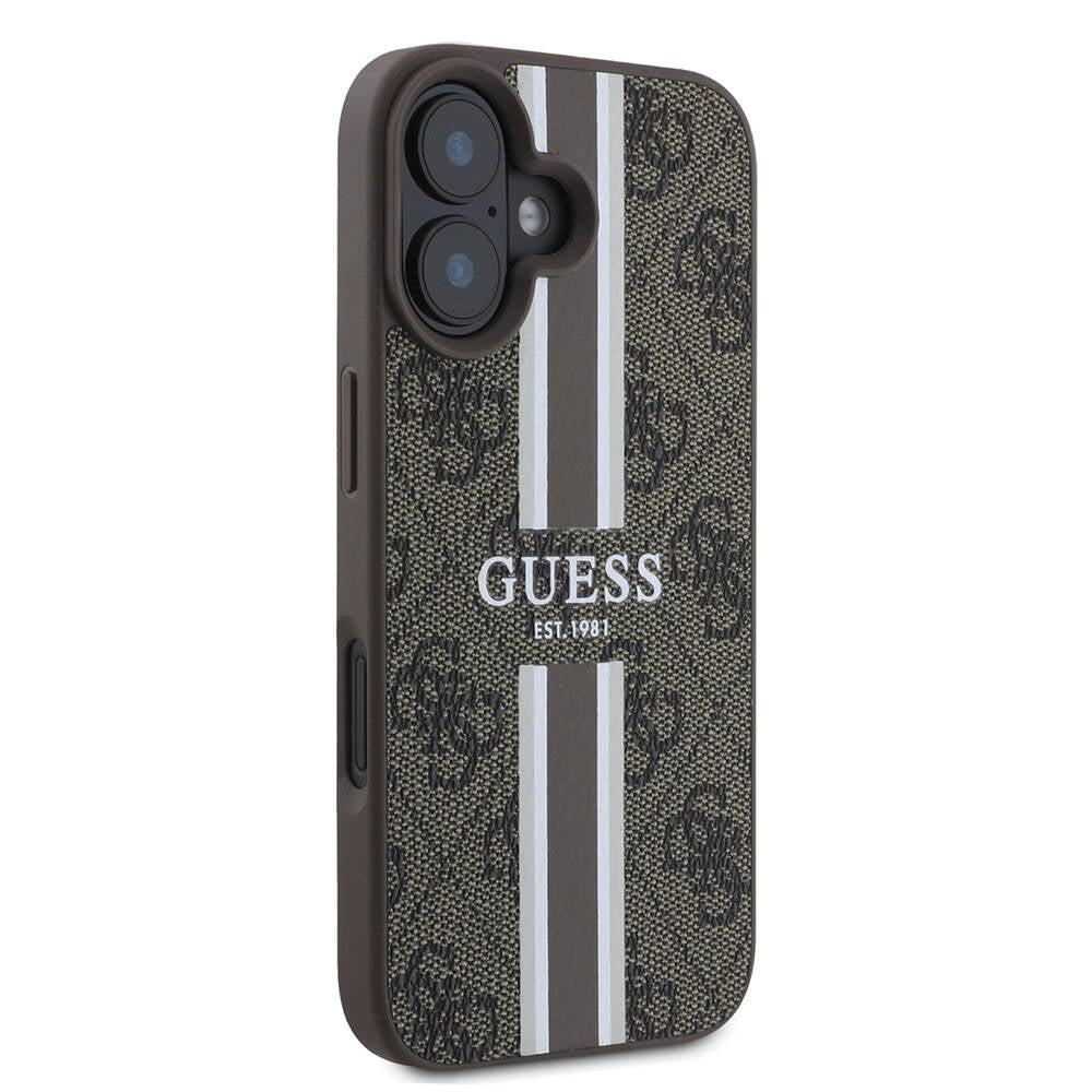 Guess iPhone 16 Orjinal Lisanslı Magsafe Şarj Özellikli 4G Şerit Tasarımlı Printed Telefon Kılıfı