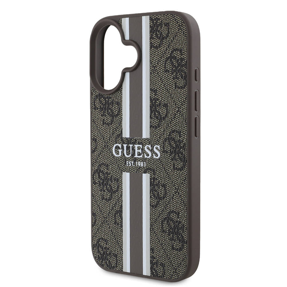 Guess iPhone 16 Orjinal Lisanslı Magsafe Şarj Özellikli 4G Şerit Tasarımlı Printed Telefon Kılıfı