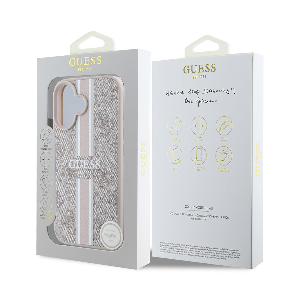 Guess iPhone 16 Orjinal Lisanslı Magsafe Şarj Özellikli 4G Şerit Tasarımlı Printed Telefon Kılıfı