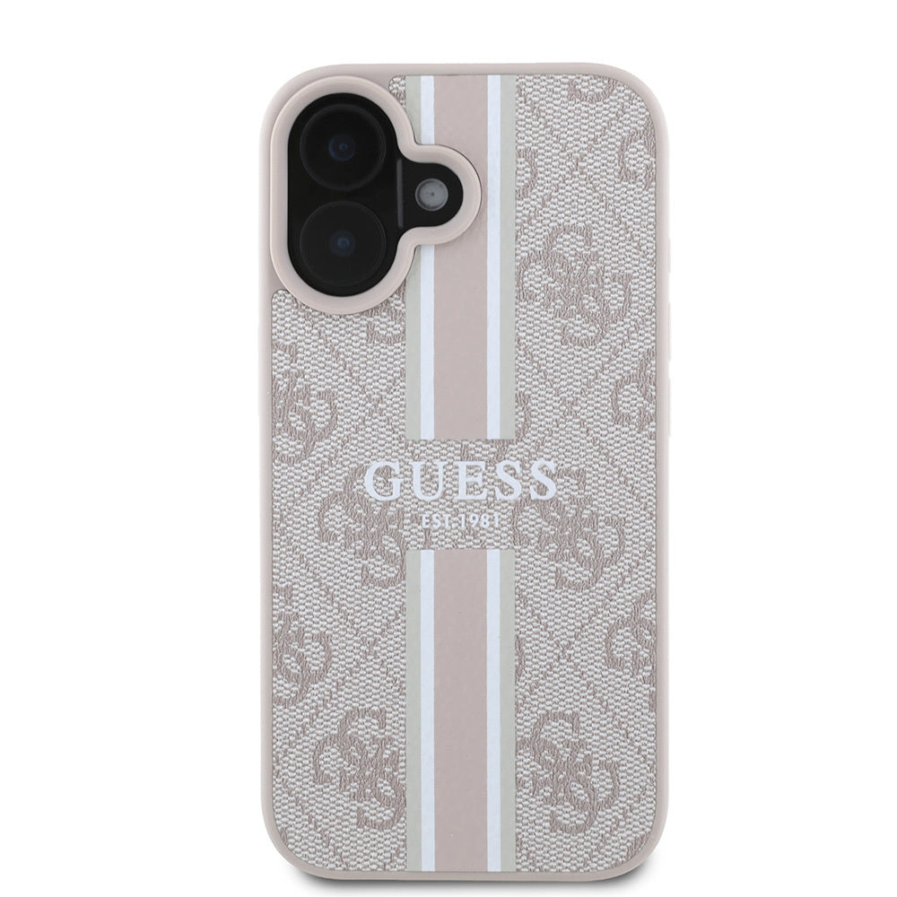 Guess iPhone 16 Orjinal Lisanslı Magsafe Şarj Özellikli 4G Şerit Tasarımlı Printed Telefon Kılıfı