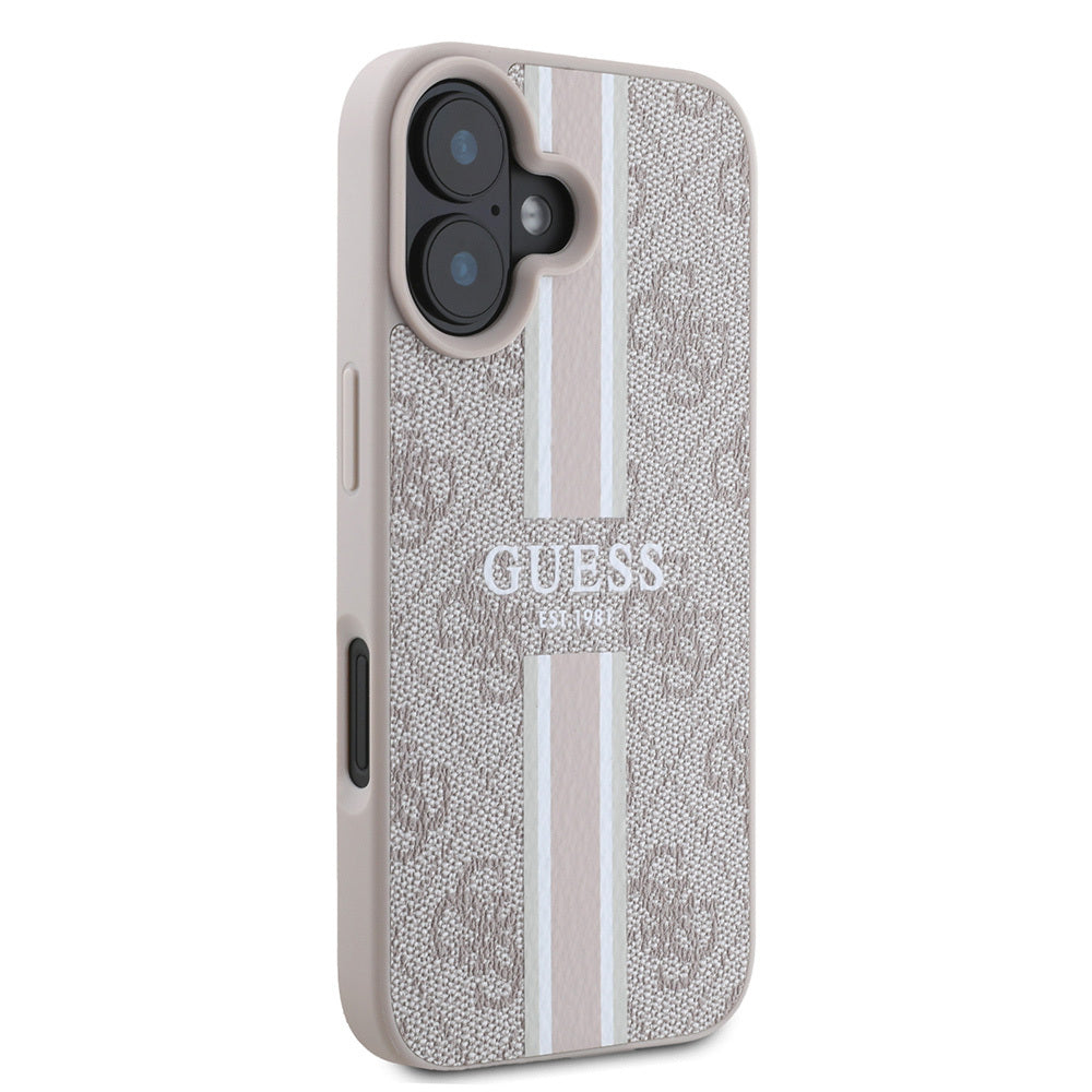 Guess iPhone 16 Orjinal Lisanslı Magsafe Şarj Özellikli 4G Şerit Tasarımlı Printed Telefon Kılıfı