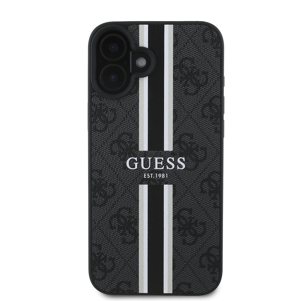 Guess iPhone 16 Orjinal Lisanslı Magsafe Şarj Özellikli 4G Şerit Tasarımlı Printed Telefon Kılıfı