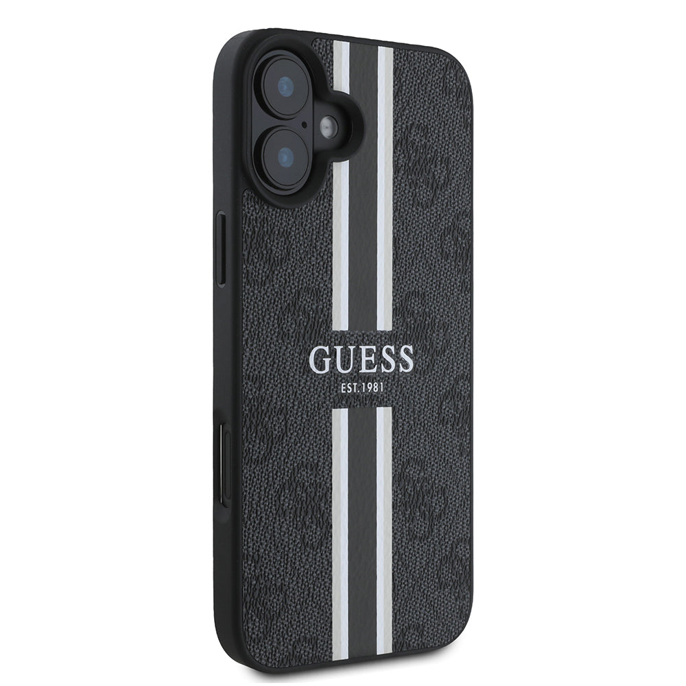 Guess iPhone 16 Orjinal Lisanslı Magsafe Şarj Özellikli 4G Şerit Tasarımlı Printed Telefon Kılıfı