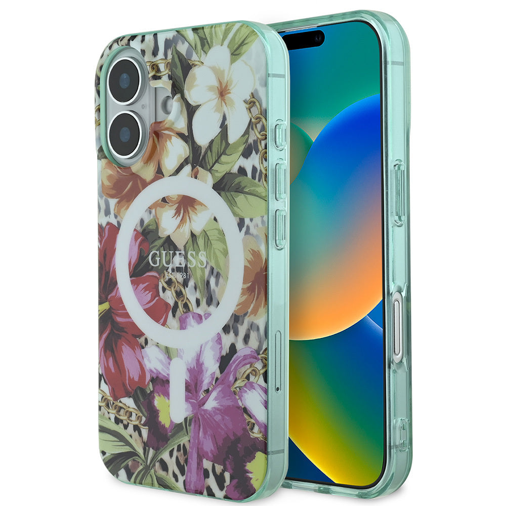 Guess iPhone 16 Orjinal Lisanslı M-safe IML Baskılı Jungle Ring Kılıf