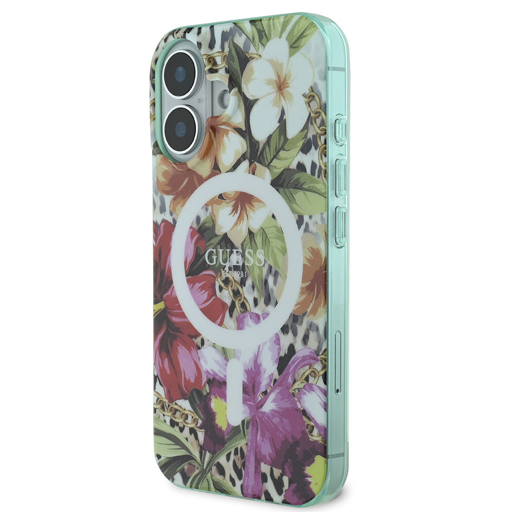 Guess iPhone 16 Orjinal Lisanslı M-safe IML Baskılı Jungle Ring Kılıf