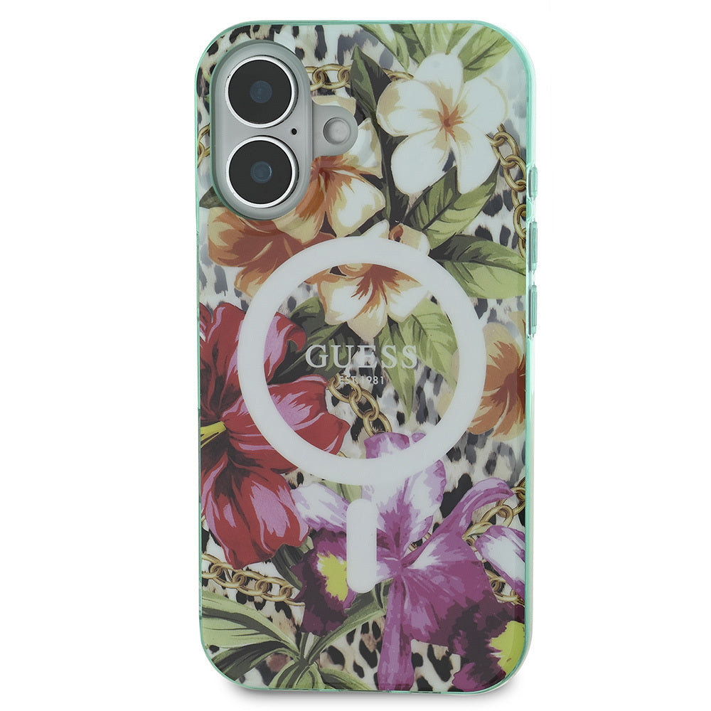Guess iPhone 16 Orjinal Lisanslı M-safe IML Baskılı Jungle Ring Kılıf