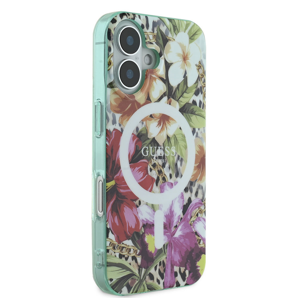 Guess iPhone 16 Orjinal Lisanslı M-safe IML Baskılı Jungle Ring Kılıf