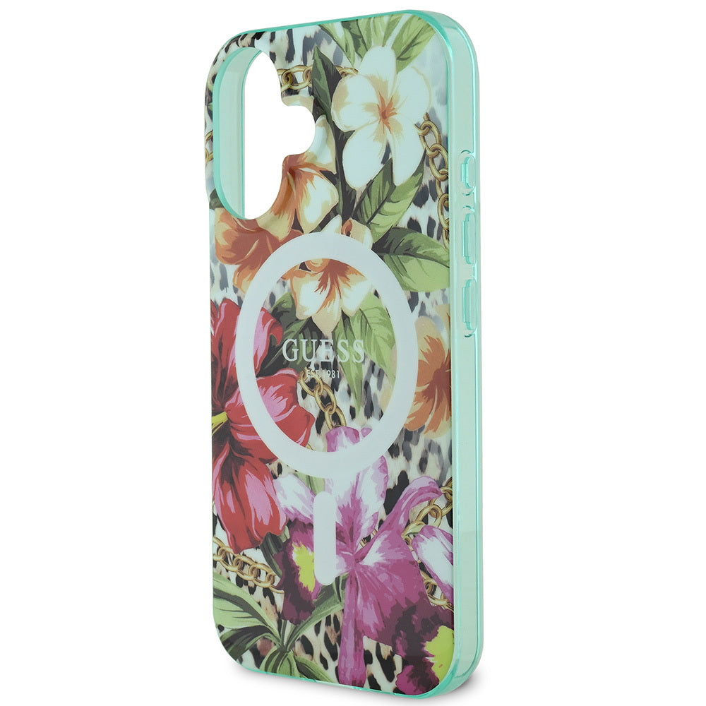 Guess iPhone 16 Orjinal Lisanslı M-safe IML Baskılı Jungle Ring Kılıf