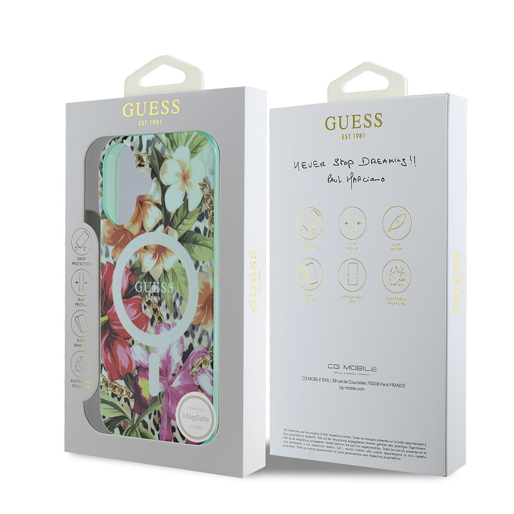 Guess iPhone 16 Orjinal Lisanslı M-safe IML Baskılı Jungle Ring Kılıf