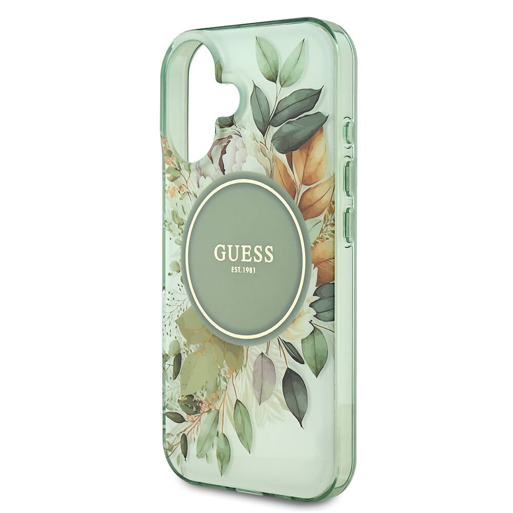 Guess iPhone 16 Orjinal Lisanslı M-safe Şarj Özellikli IML Baskılı Yazı Logolu Flower Tonal Circle Kılıf
