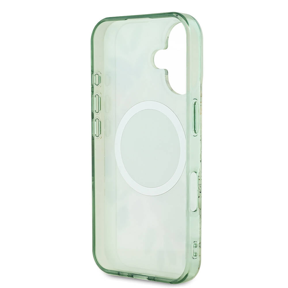 Guess iPhone 16 Orjinal Lisanslı M-safe Şarj Özellikli IML Baskılı Yazı Logolu Flower Tonal Circle Kılıf