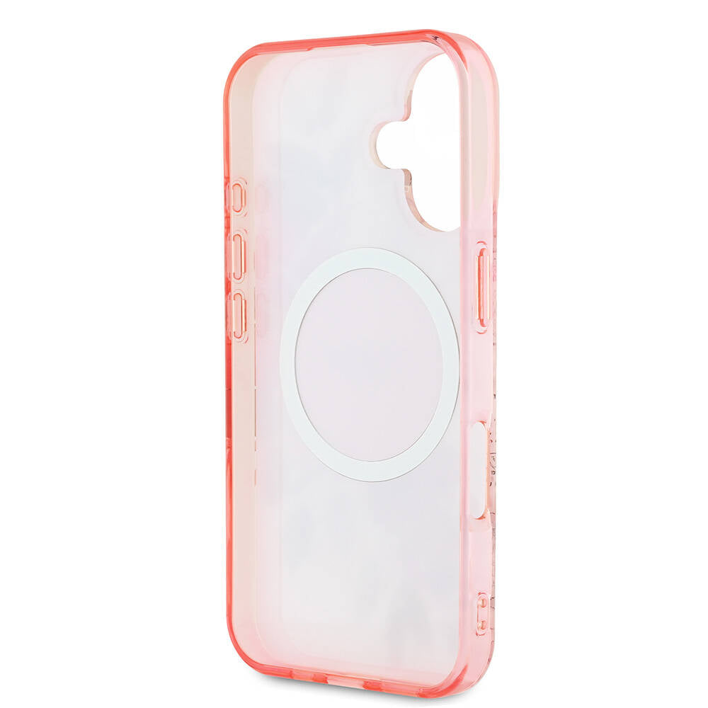 Guess iPhone 16 Orjinal Lisanslı M-safe Şarj Özellikli IML Baskılı Yazı Logolu Flower Tonal Circle Kılıf
