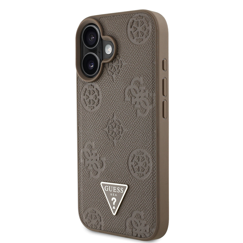 Guess iPhone 16 Orjinal Lisanslı M-safe Şarj Özellikli Sıcak Baskılı Üçgen Logolu PU Deri Peony Kılıf