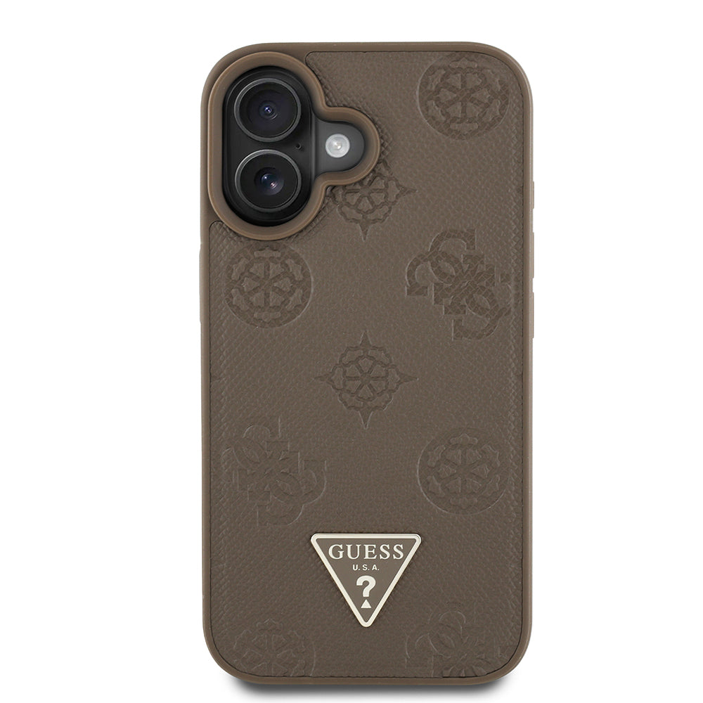 Guess iPhone 16 Orjinal Lisanslı M-safe Şarj Özellikli Sıcak Baskılı Üçgen Logolu PU Deri Peony Kılıf